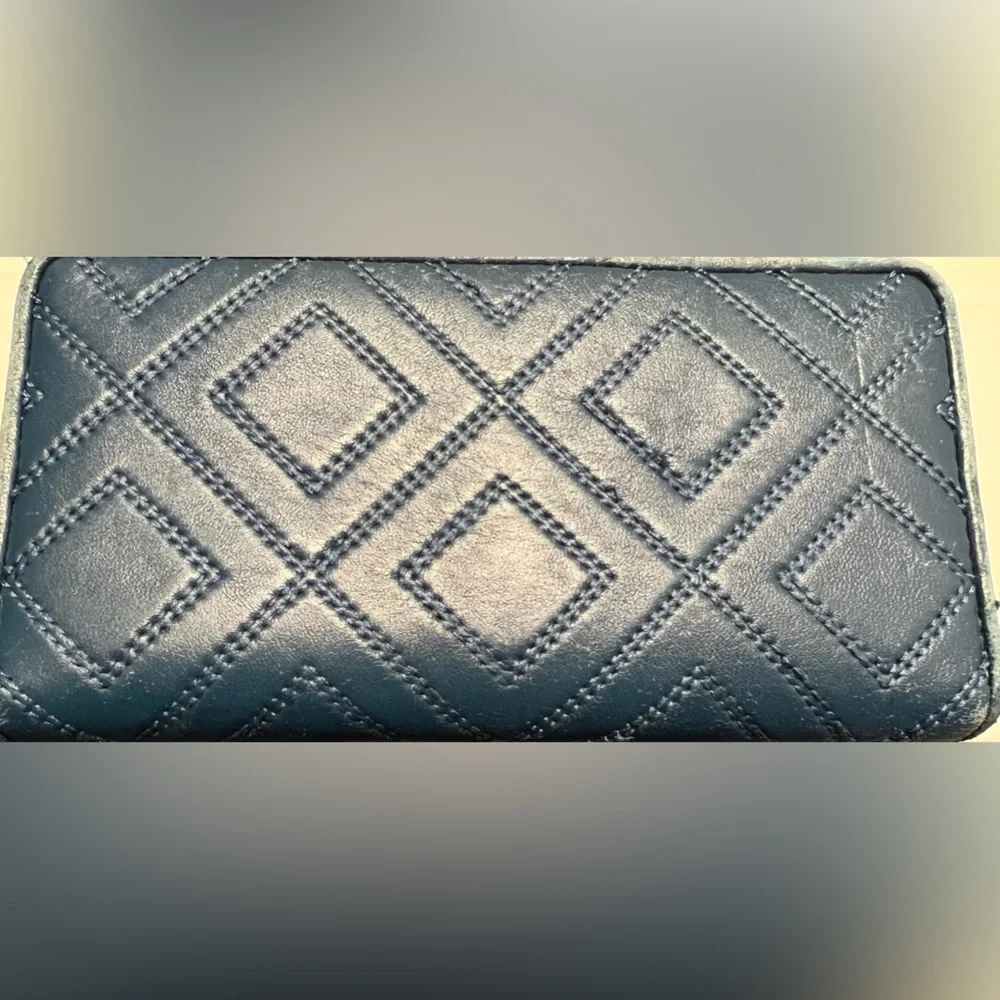 Tory Burch- blue and gold rectangle wallet.